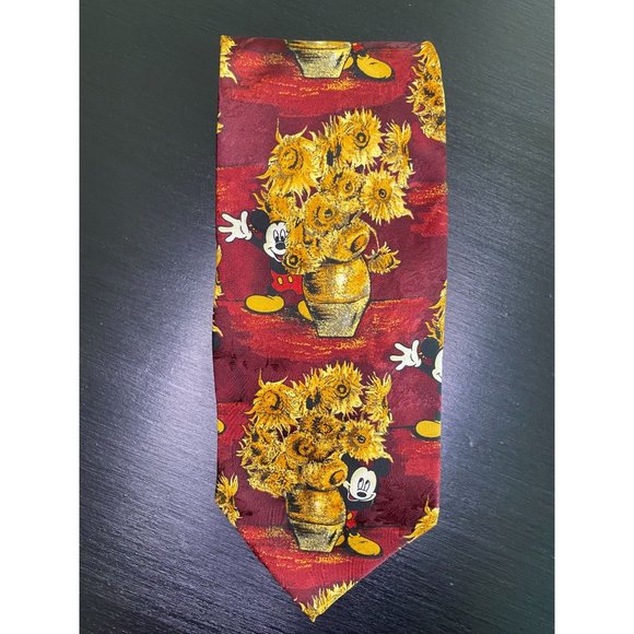 MICKEY MOUSE TIE - Tie Rack London - NWT - Sunflowers - 100% Silk - 59" x 3 1/2" - Picture 1 of 6